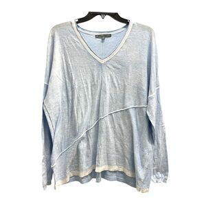 Elliott Lauren Womens Lightweight Blue/White Colorblock Knit Sweater Size XL